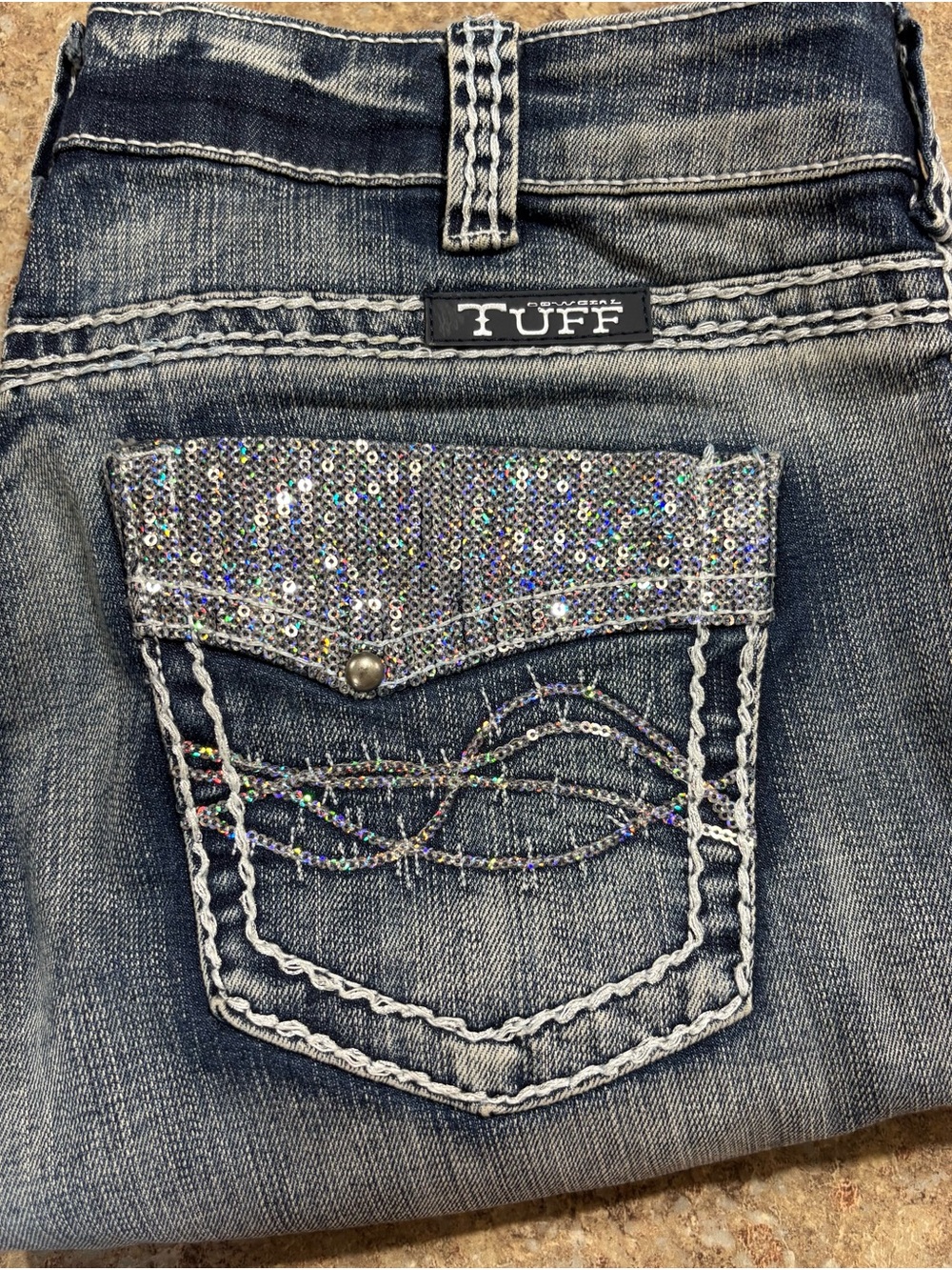 Cowgirl Tuff Silver Sequin Boot Cut Jeans